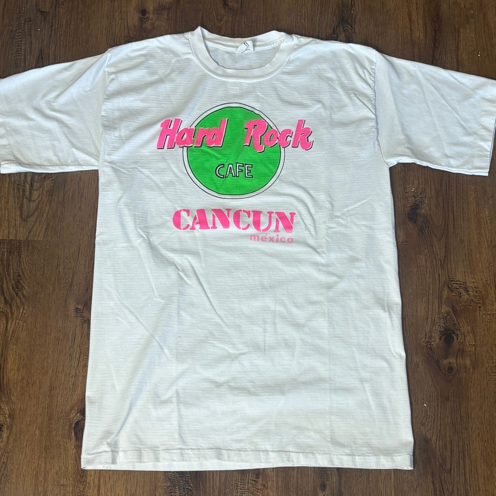 Vintage 80s‎ Hard Rock Cancun XXL T-Shirt Single Stitch Neon